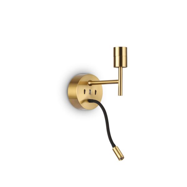 Sieninis paviršinis šviestuvas SET UP, žalvario sp., E27/3W 3000K LED, su USB jungtimi