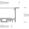 Įleidžiamas aliuminio profilis su PC baltu difuzoriumi, 2m. Komplektuojama su 2 poromis užbaigimų. Tinkama LED juostoms 40mm. - Image 3