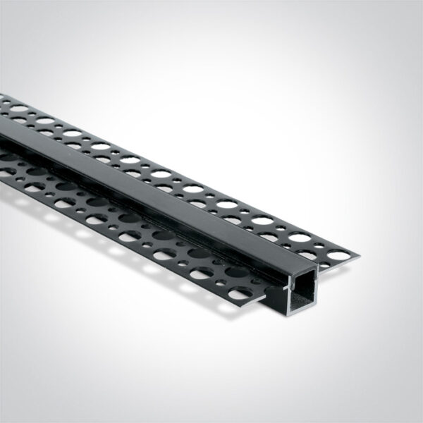 Įleidžiamas profilis, juodas, 2m, komplektuojamas su juodu difuzoriumi ir užbaigimais, 10mm LED juostai