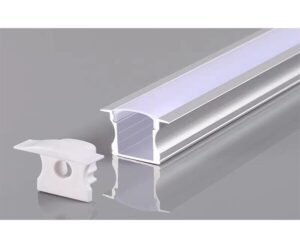 LED juostos įleidžiamas profilis OPTONICA, sidabro sp., 2m, su baltu dangteliu ir užbaigimais