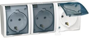 Kištukinis lizdas, 3 vt., mechanizmas su korpusu, su dangteliu ir įžeminimu, baltas, virštinkinis, IP54, Kontakt Simon, Aquarius, AQGSZ1-3Z/11A