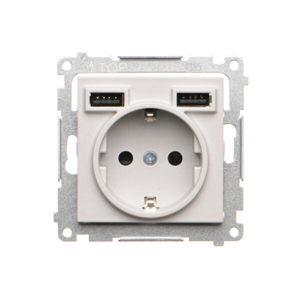 Kištukinis lizdas su 2xUSB, šviesiai pilkas matinis, potinkinis, IP20, Schuko, Kontakt Simon, Simon55, TGSZ1ZUSB2AA.01/114