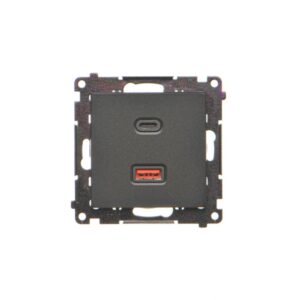 Mechanizmas 2xUSB, A+C, Potinkinis, juodas matinis, IP20, Kontakt-simon, Simon55, TEC2CAQ.01/149