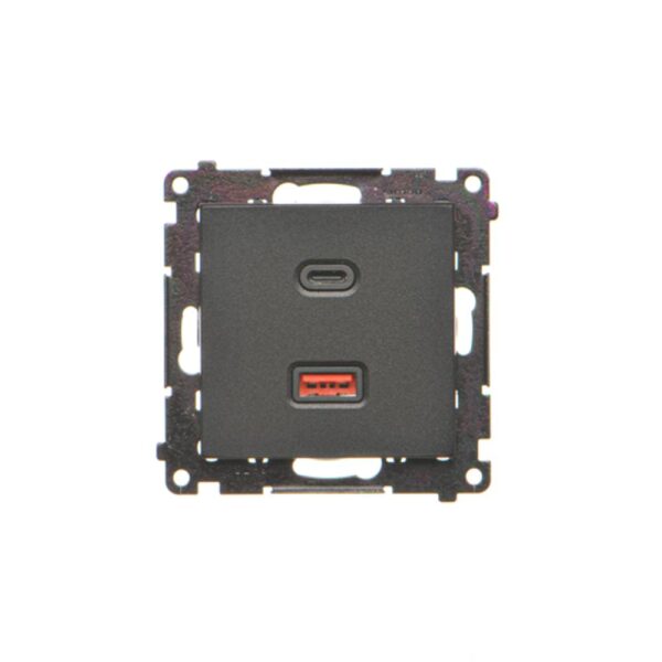 Mechanizmas 2xUSB, A+C, Potinkinis, juodas matinis, IP20, Kontakt-simon, Simon55, TEC2CAQ.01/149