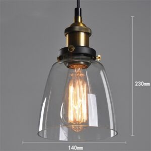 Pakabinamas šviestuvas VINTAGE, stikliniu gaubtu, skaidrus, E27, Ø140