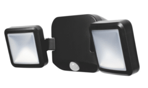 Baterijomis maitinamas prožektorius, dvigubas, juodas