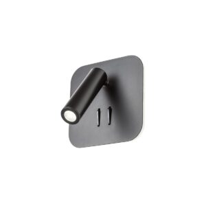 6W + 3W LED sieninis šviestuvas QUDA, juodas, 3000K, šviesos kampas 120°, skaitymo šviestuvėlio - 20°, 01-1492