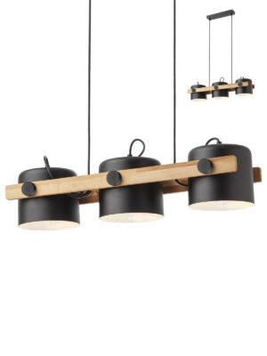 Pakabinamas šviestuvas POOH, E27, juodos/medžio sp.