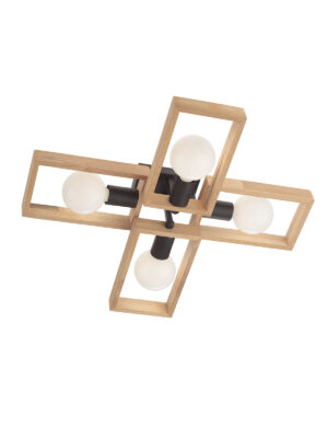 Paviršinis lubinis šviestuvas TIMBER, E27, juodos/medžio sp.