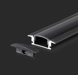 LED įleidžiamas profilis, juodas, 2m, su dangteliu ir montavimo priedais