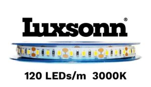 16W/m LED juosta LUXSONN, BRIDGELUX diodai, DC12, 120 LED/m, 3000K, 5m ritė