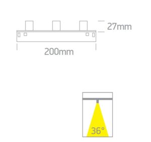 3x2W LED šviestuvas į magnetines sistemas ONELIGHT MINI/MIDI, juodas, 3000/3500/4000K, 42128B/B/V