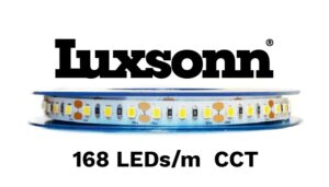 19,2W/m LED juosta LUXSONN, BRIDGELUX diodai, 2700K-6500K, DC24, IP20, 168 LED/m, CRI80, 5m ritė