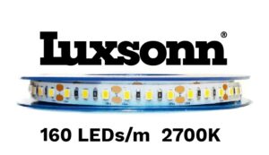 20W/m LED juosta LUXSONN, BRIDGELUX diodai, DC 24V, 160 LED/m, 2700K, 5m ritė