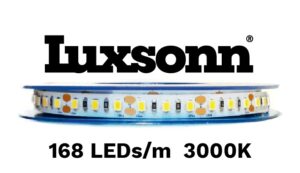28W/m LED juosta LUXSONN, BRIDGELUX diodai, DC24, 168 LED/m, 3000K, 5m ritė