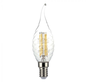 4W LED filamentinė lemputė, E14, žvakės formos, 3000K