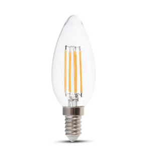 4W LED filamentinė lemputė, E14, žvakės formos, 4000K