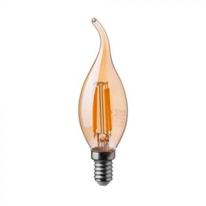 4W LED filamentinė lemputė, E14, žvakės formos, gintaro sp., 2200K