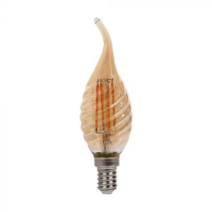 4W LED filamentinė lemputė, E14, žvakės formos, gintaro sp., 2200K