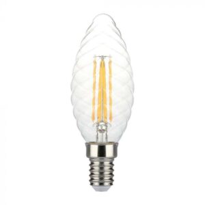 4W LED filamentinė lemputė, žvakės formos, E14, skaidriu stiklu, 3000K, dimeriuojama
