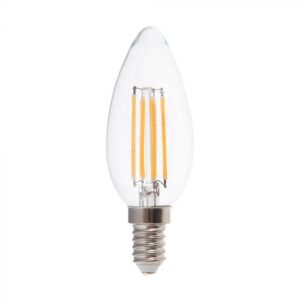 6W LED filamentinė lemputė, žvakės formos, E14, skaidriu stiklu, 6500K
